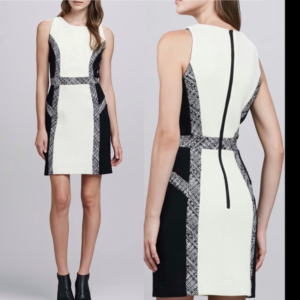 Milly Tweed-Trim Wool Dress Black & Cream Size 4